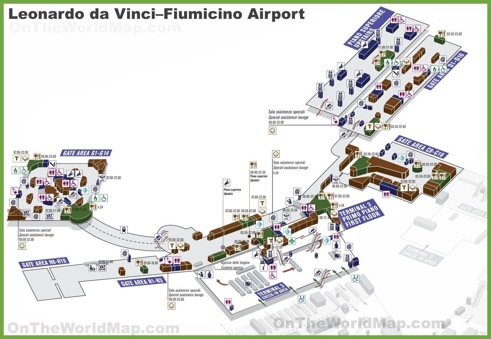 フィウミチーノ空港地図 レオナルドダビンチ フィウミ空港マップ ラツィオ イタリア