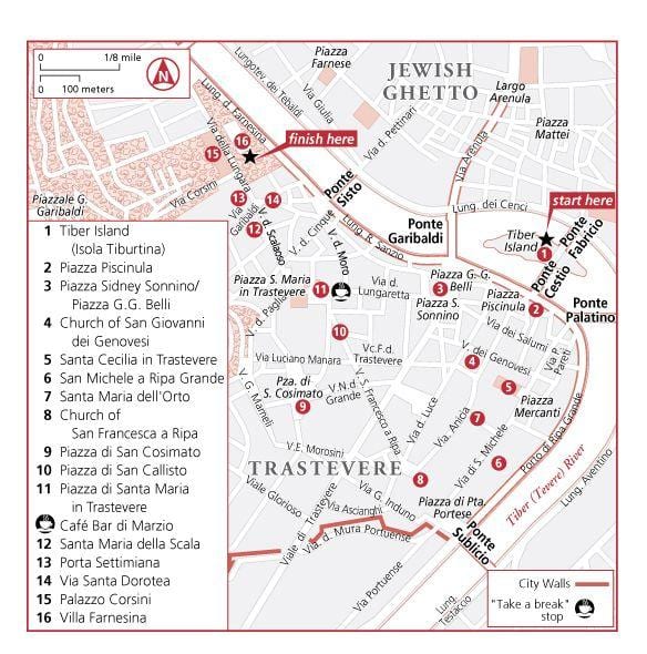 トラステヴェレ教会近ローマの地図