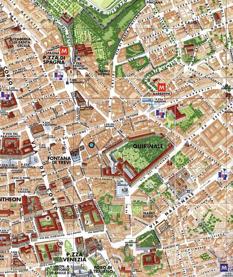 地図のトレヴィの泉、スペイン階段はローマ