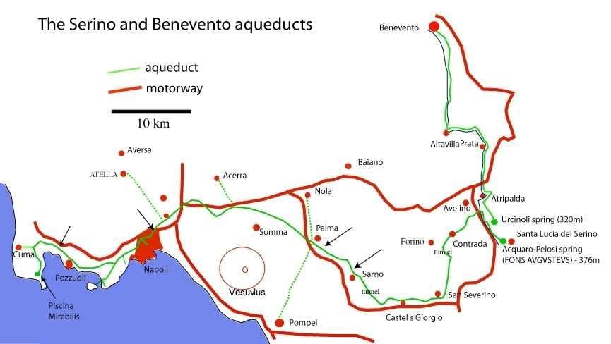 ローマ帝国の水道橋の地図
