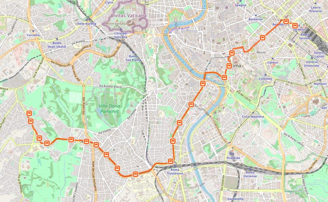 地図ローマのh路線バス