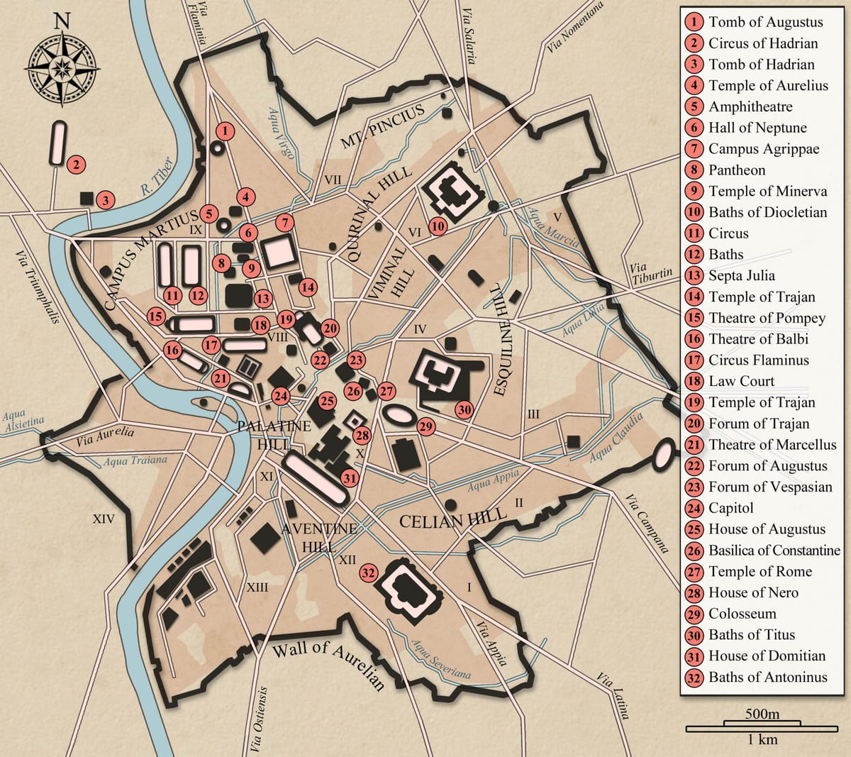 古代ローマシティのレイアウト図
