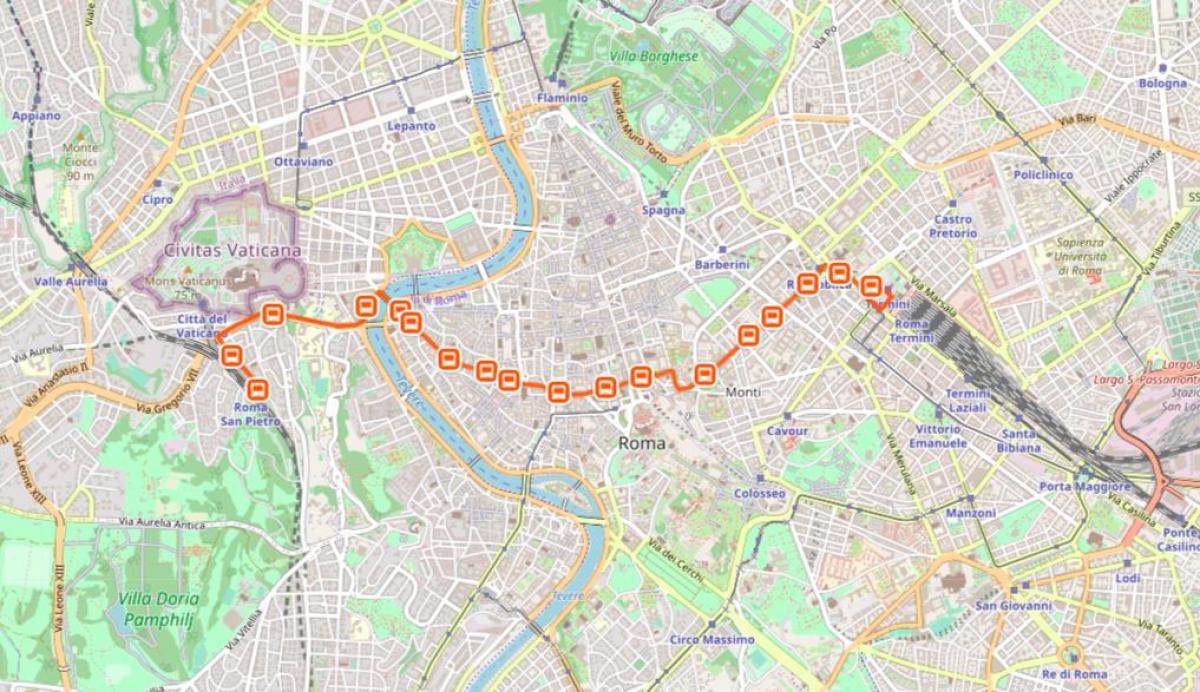 地図ローマのバス64号線