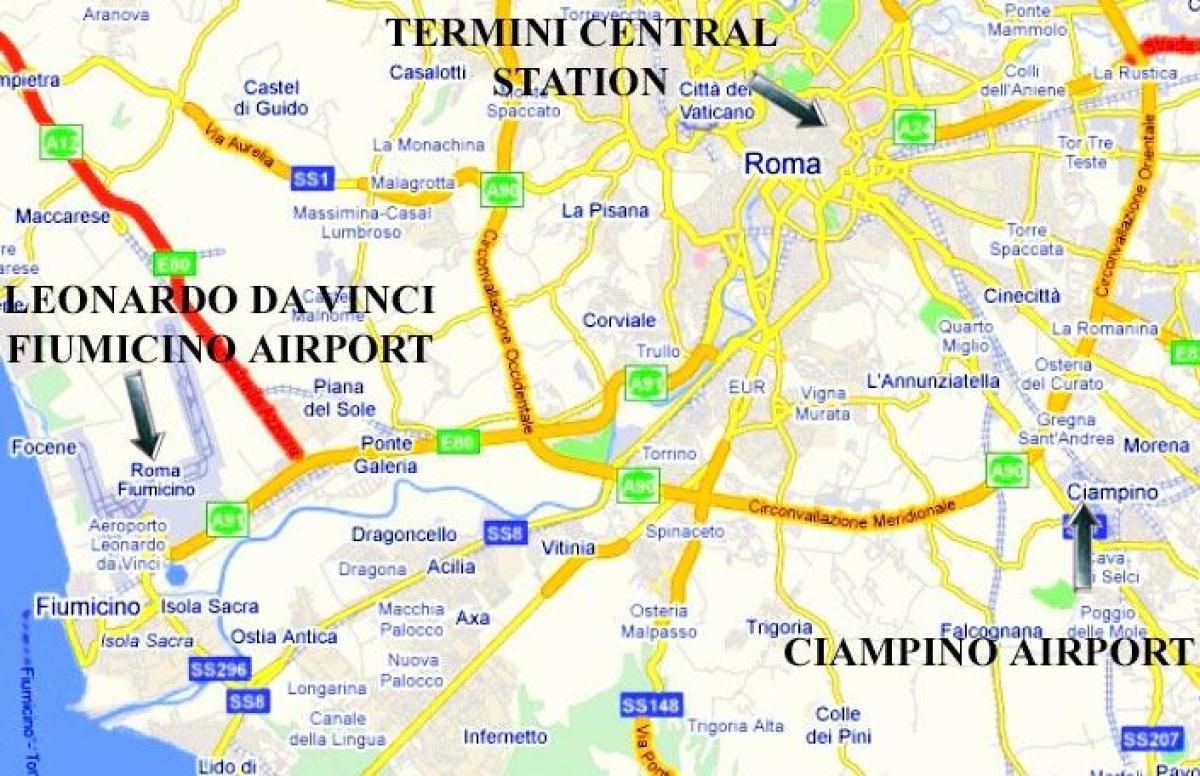 地図ローマの空港を表示