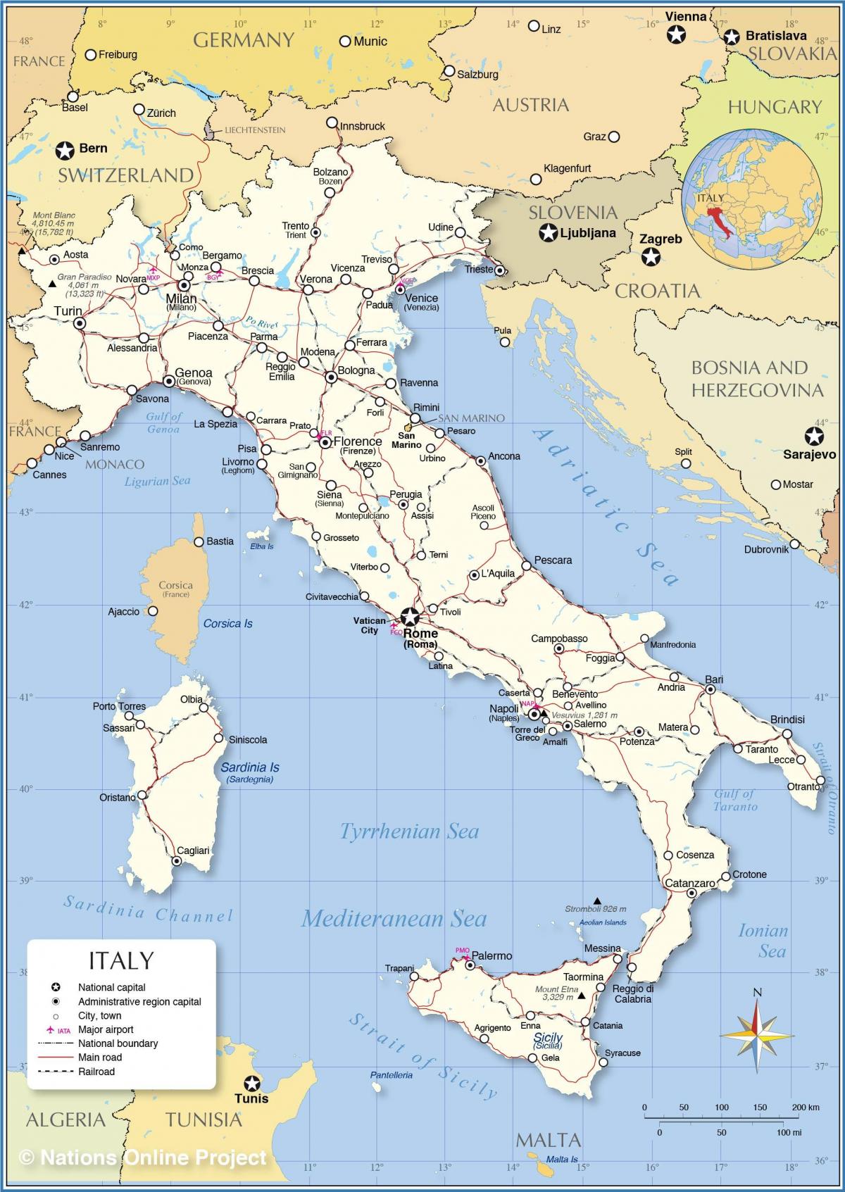 ローマイタリアの地図
