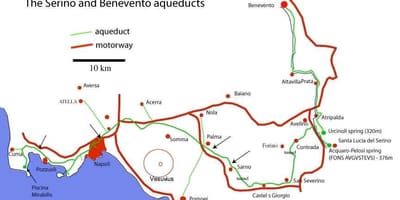 ローマ帝国の水道橋の地図 